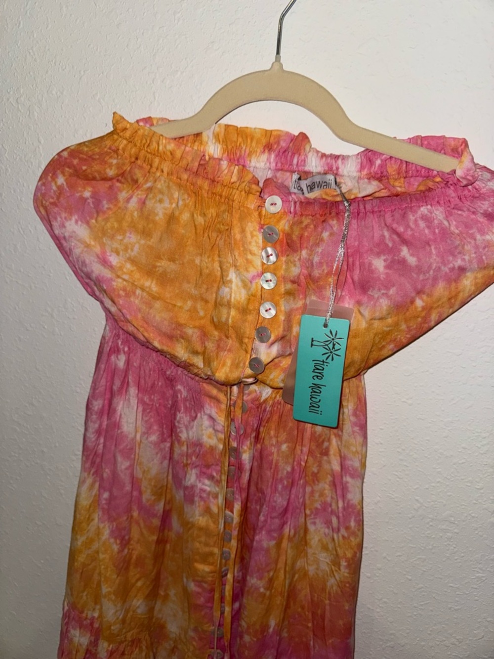 Tiare Hawaii Tie-Dye Off-Shoulder Women’s Top in Pink & Orange -